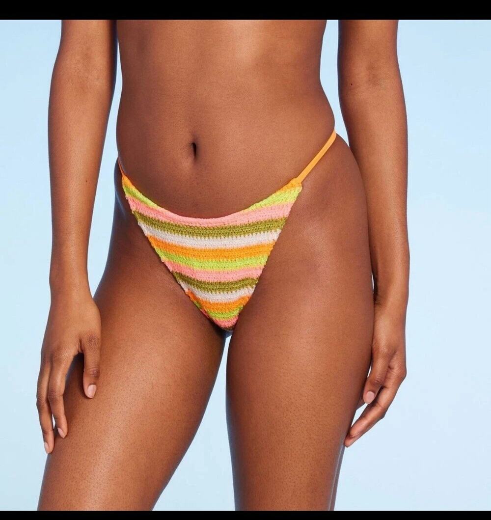 Wild Fable Women's Extra Cheeky Extra High Leg Crochet Bikini Bottom -XL New